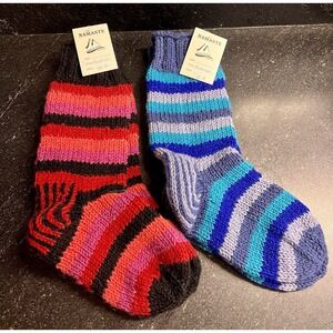 Namaste Ganesh Himal Handmade Wool Knit 2 Pair Socks Nepal Striped Warm Cozy NWT